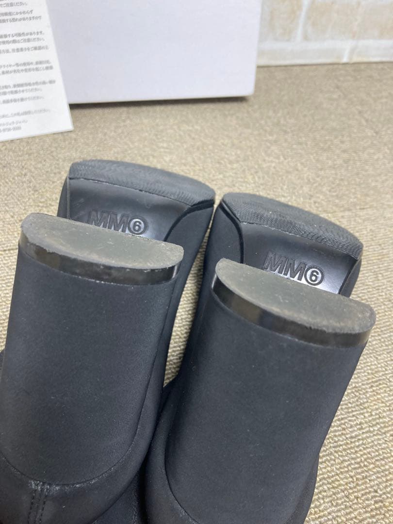 美品　MM6 ラウンドトゥ　フェイクレザー　アンクルストレッチ　ブーツ　37