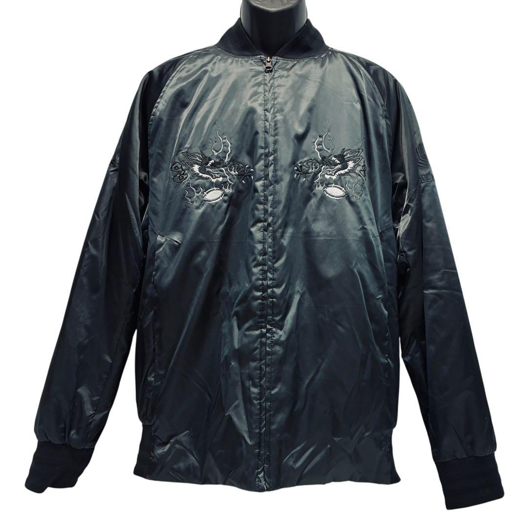 【美品】アディダス スカジャン 中綿ジャケット 刺繍ロゴ 龍 サイズXL相当