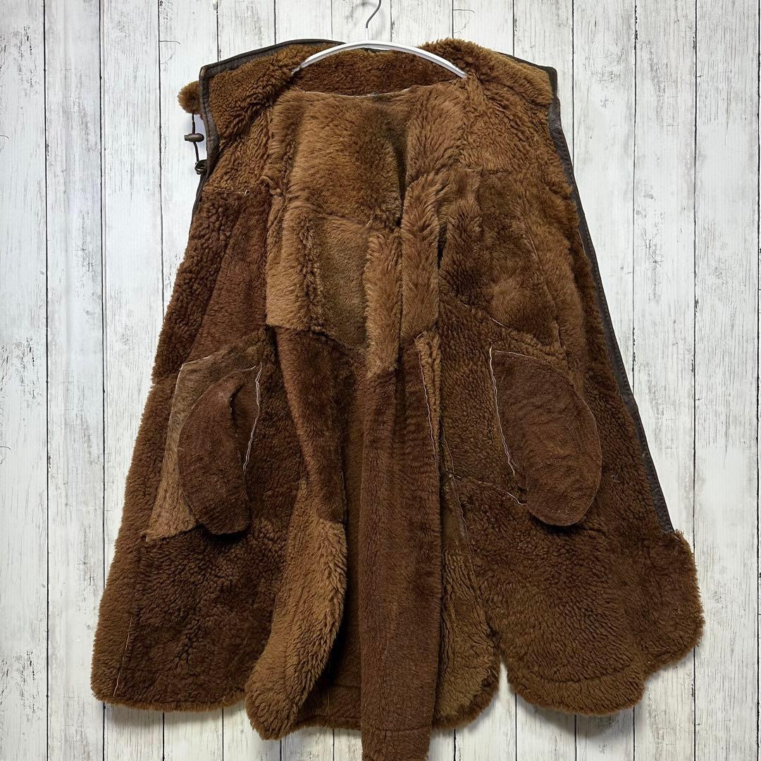 【ムートンコート☆ファイヤーマンジャケット】本革☆フード脱着可能☆XL ブラウン