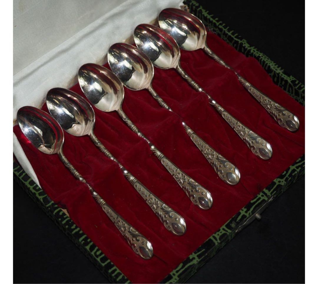 送料無料　時代物　銀製スプーン6本　台北栄安銀楼謹製　『台北栄安』刻印