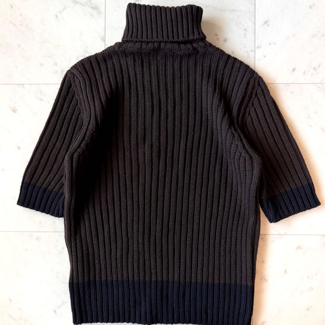 美品 マックスマーラ 白タグ 洗えるリブタートルネックニット ブラウン 半袖 L