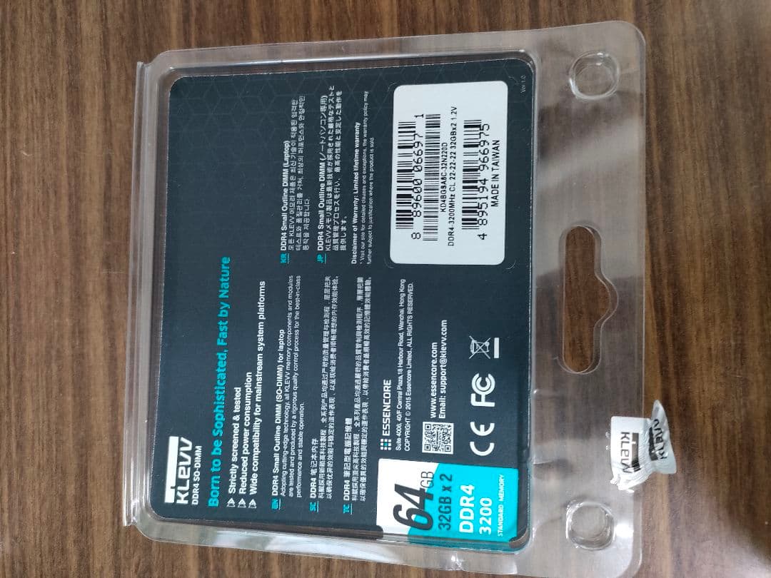KLEVV DDR4-3200 SO-DIMM 64GB（32GB×2枚）