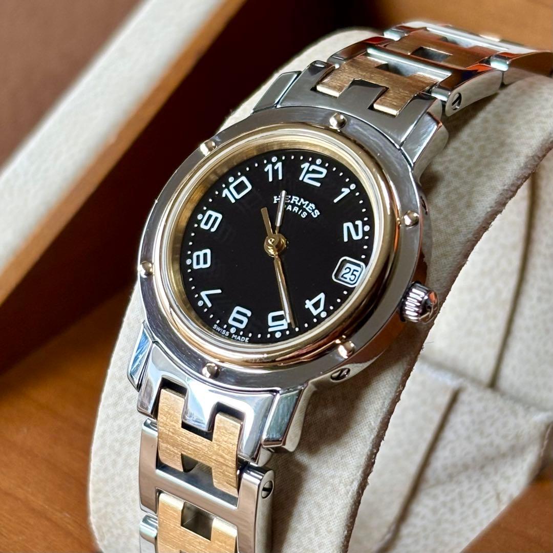 【HERMES】✨極美品✨ クリッパー レディース腕時計 コンビ ブラック