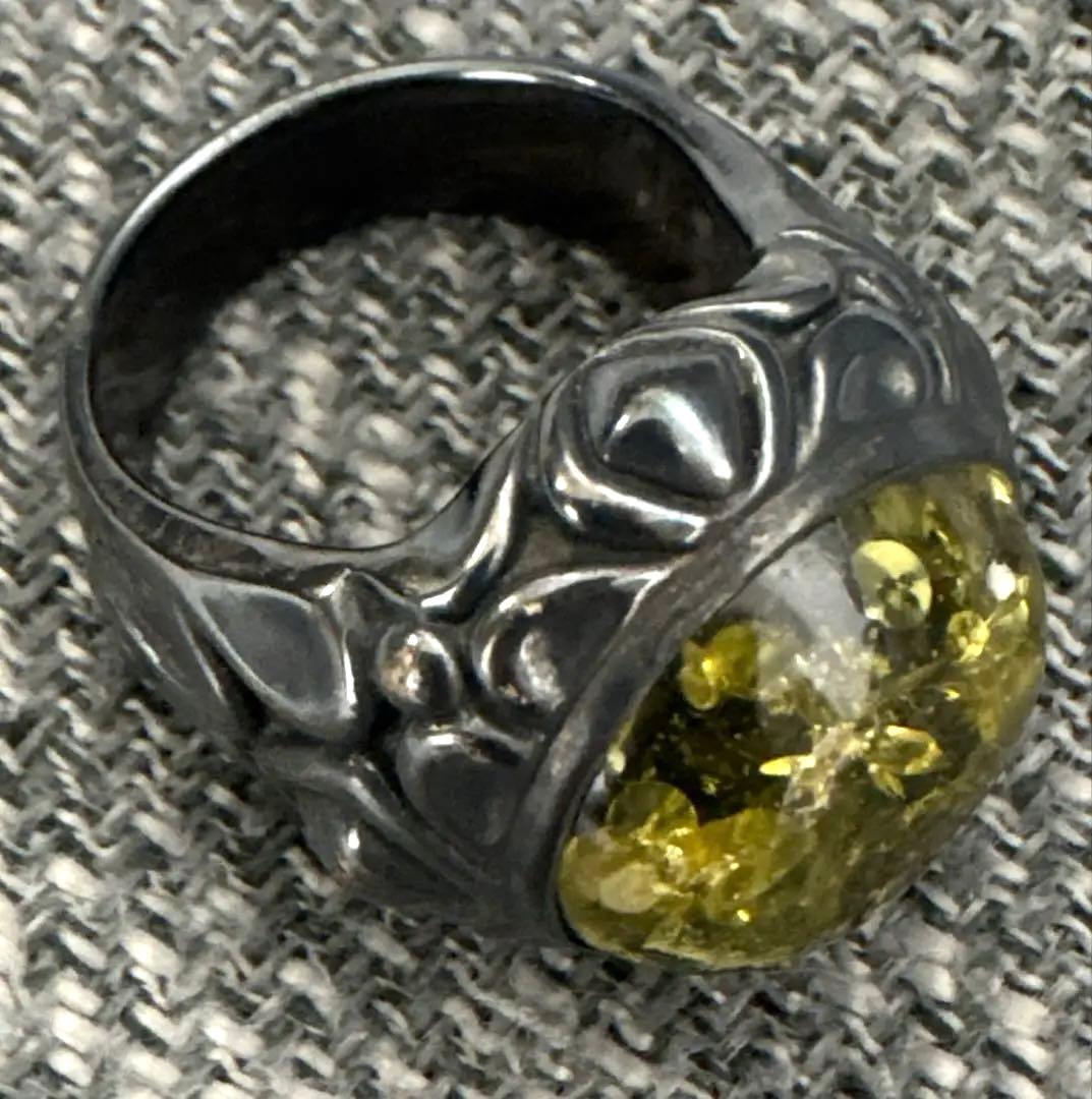 【未使用品】Bizarre silver925 指輪 グリーンアンバーリング