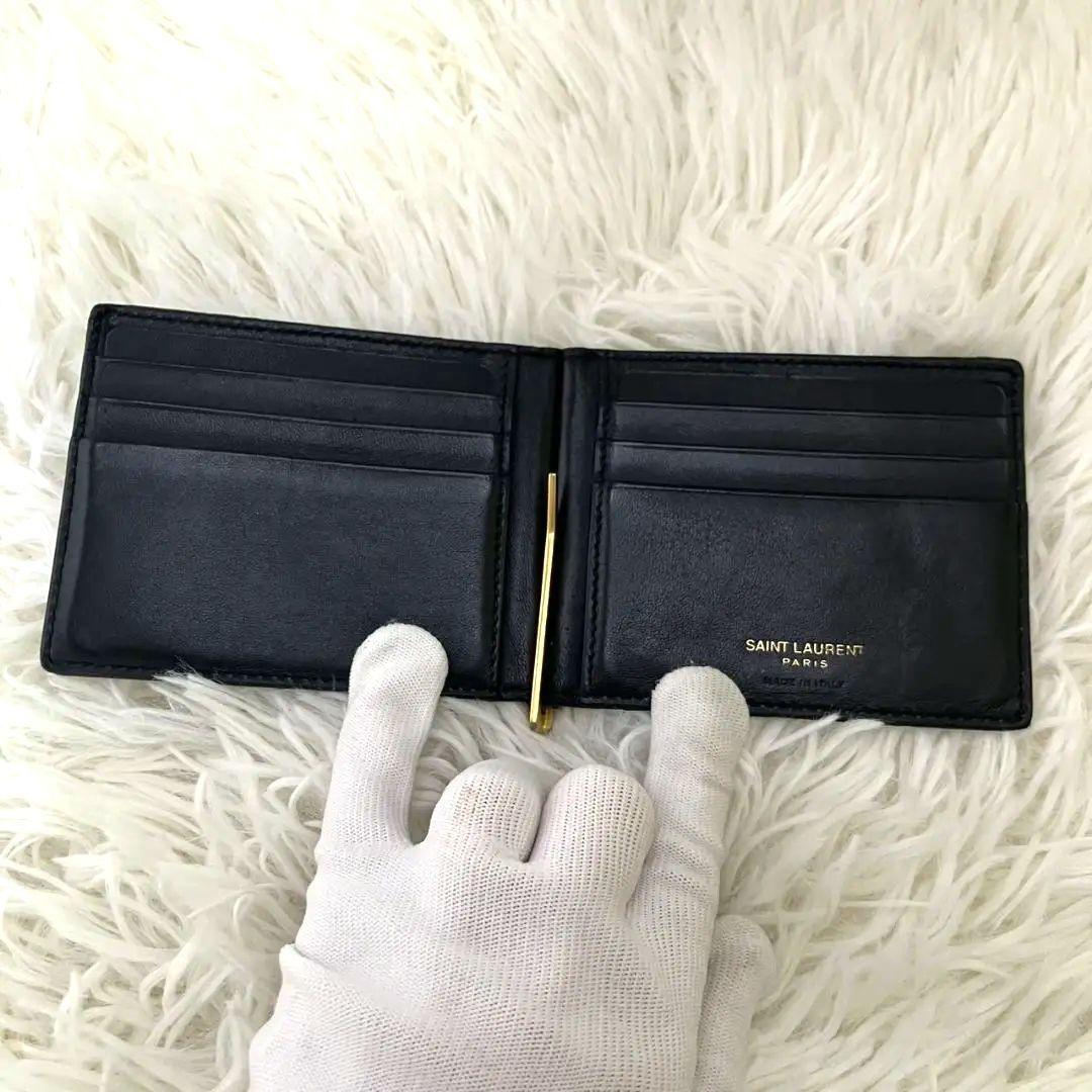 みんちあ様✨SAINT LAURENT マネークリップ　クロコ型押し　YSL 黒