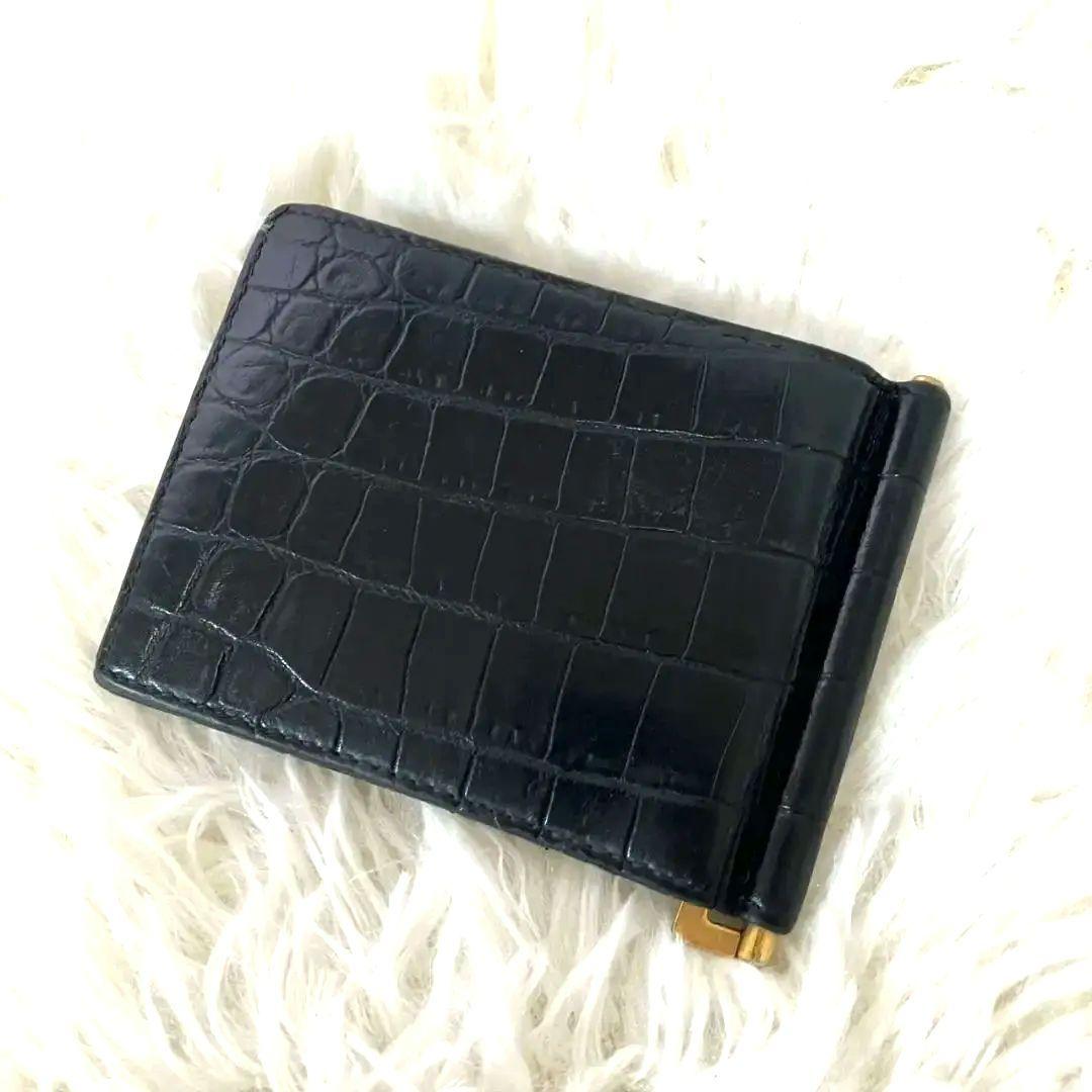 みんちあ様✨SAINT LAURENT マネークリップ　クロコ型押し　YSL 黒