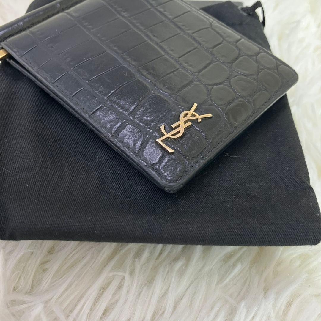 みんちあ様✨SAINT LAURENT マネークリップ　クロコ型押し　YSL 黒