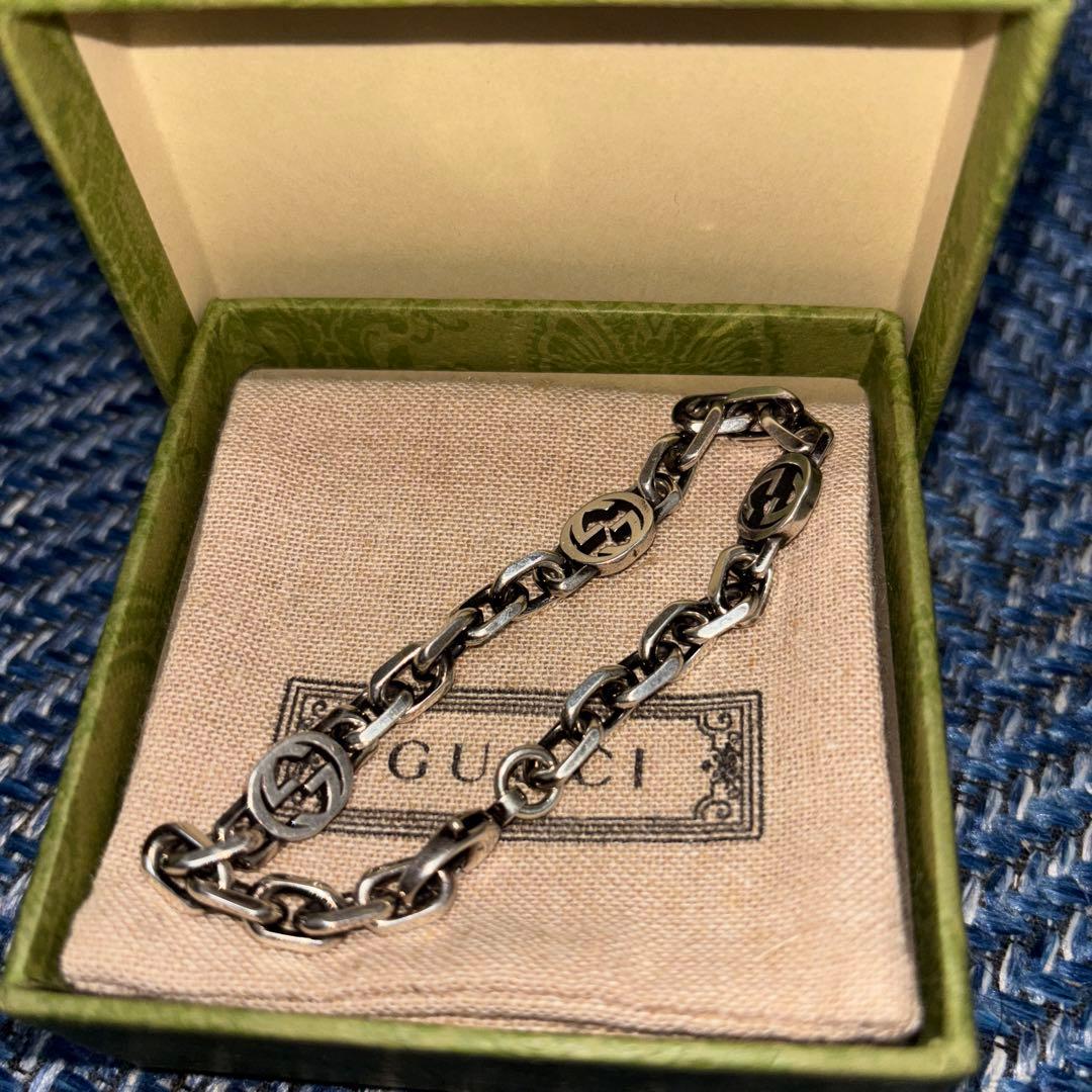 美品✨️GUCCI インターロッキングG ブレスレット シルバー 18インチ