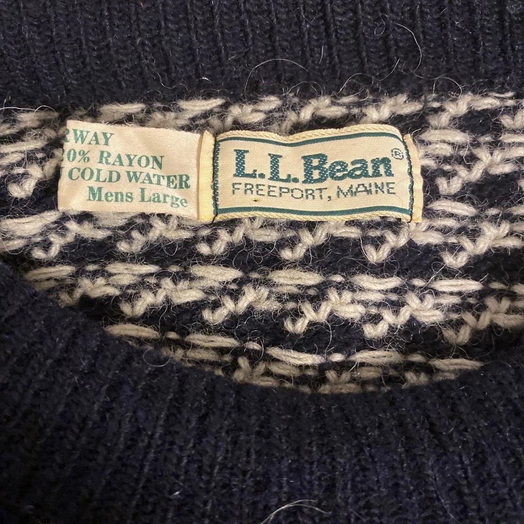 LLBEAN バーズアイ　ウールニットセーター　ノルウェー製　80s Large