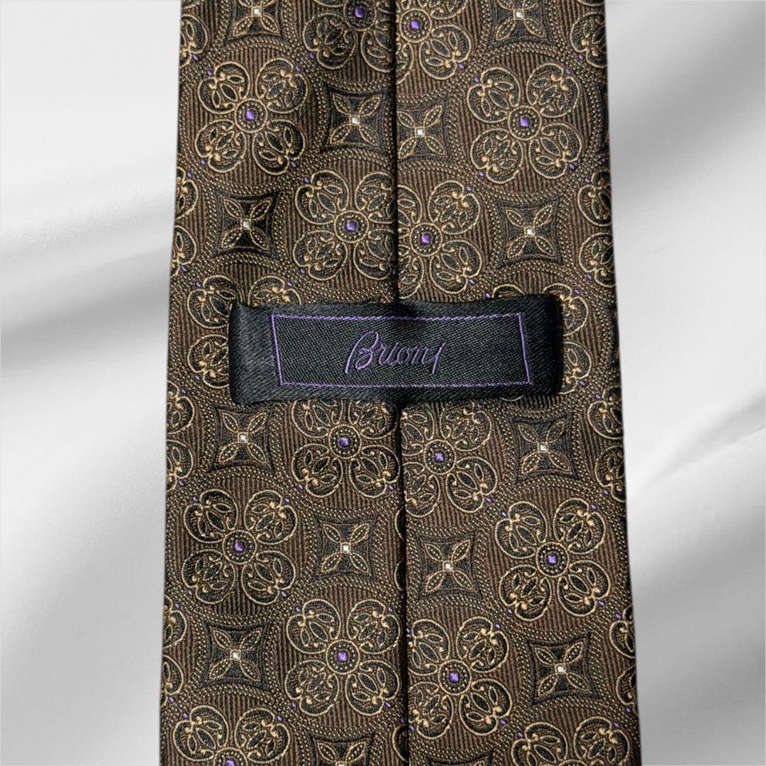【超美品】ブリオーニ 総柄 幾何学模様 モノトーン ジャガード ブラウン 焦茶色
