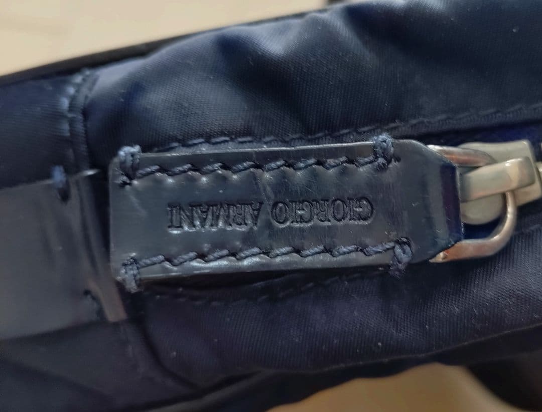 ジョルジオ・アルマーニ ネイビー ナイロン×革 ビジネスバッグ