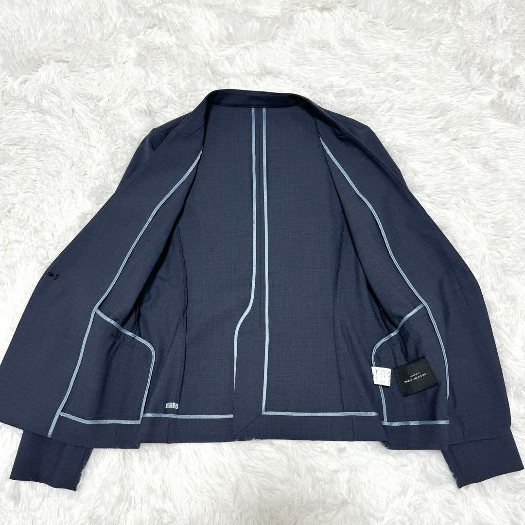 グリーンレーベルリラクシング ネイビー スーツ セットアップ ノーカラー パンツ