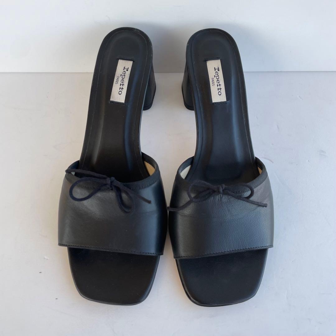 超美品☆Repetto サンダル 本革 リボン 黒　1227T 24.5cm
