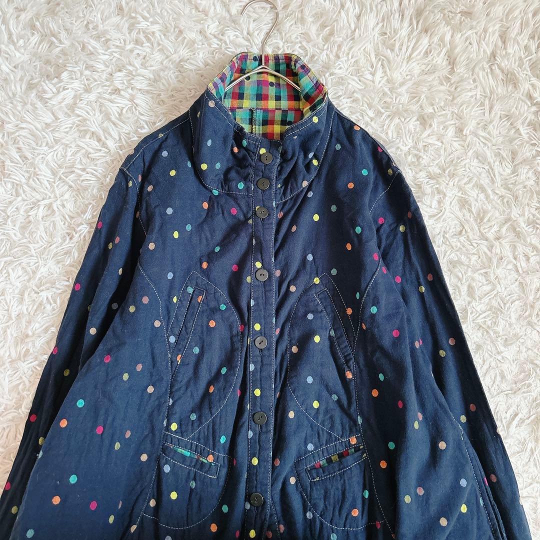 センソユニコ⁂ドット　チェック　羽織　ロングシャツジャケット　コクーン　柄切り替