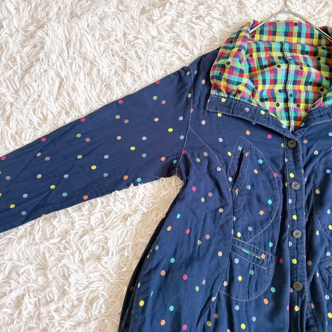 センソユニコ⁂ドット　チェック　羽織　ロングシャツジャケット　コクーン　柄切り替