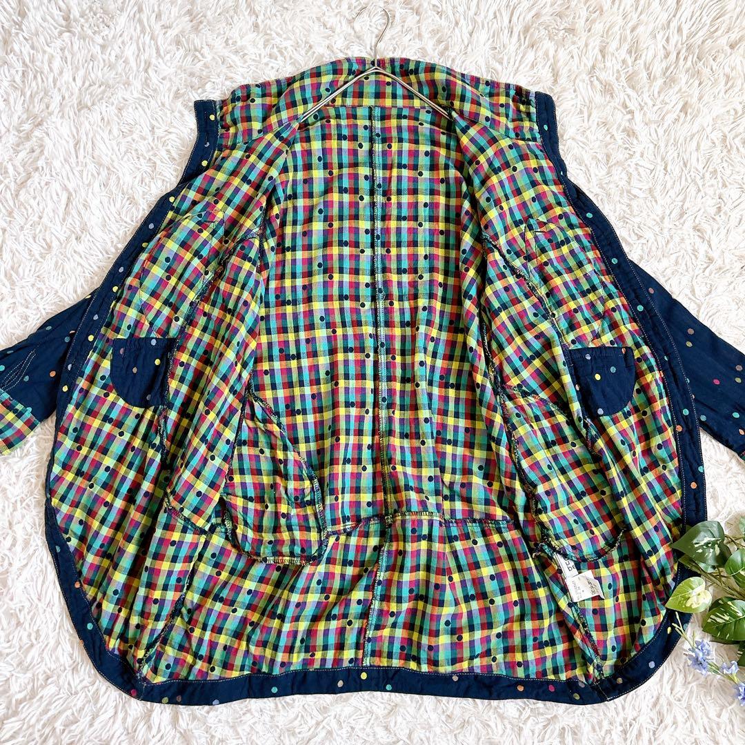 センソユニコ⁂ドット　チェック　羽織　ロングシャツジャケット　コクーン　柄切り替