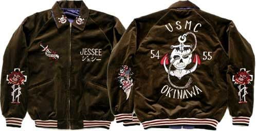 美品 テーラー東洋 ２面用 okinawa 別珍 スカジャン スカル サテン