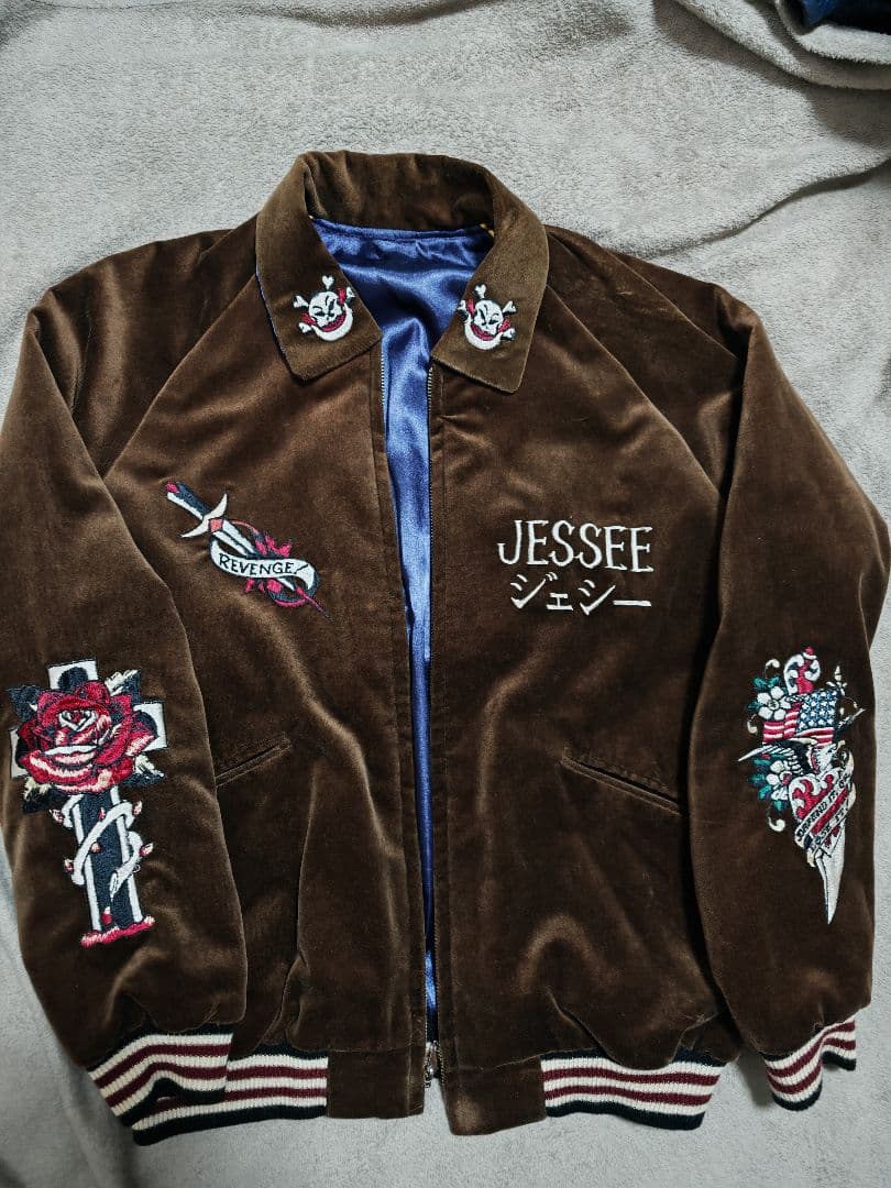 美品 テーラー東洋 ２面用 okinawa 別珍 スカジャン スカル サテン