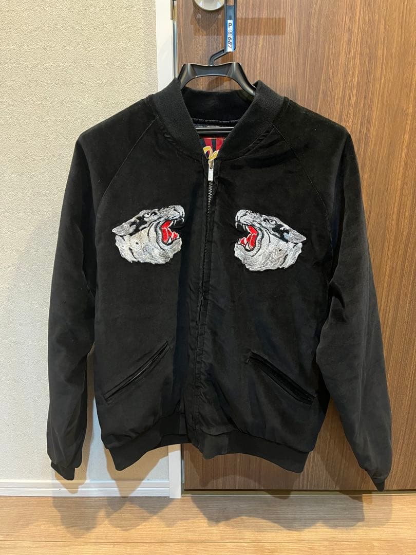 激レア　3代目 彫よし スカジャン ベロア 黒 虎 × 不動明王 メンズL