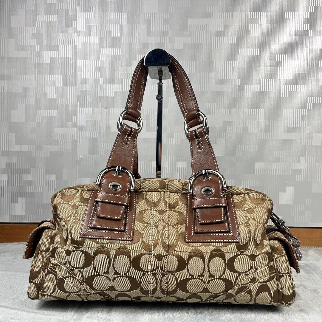 バッグ Coach Signature Satchel Canvas Bag Beige