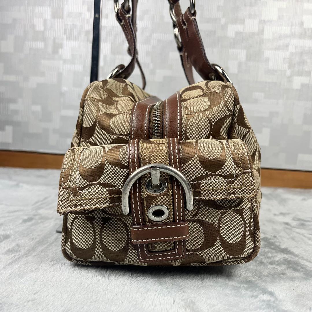 バッグ Coach Signature Satchel Canvas Bag Beige