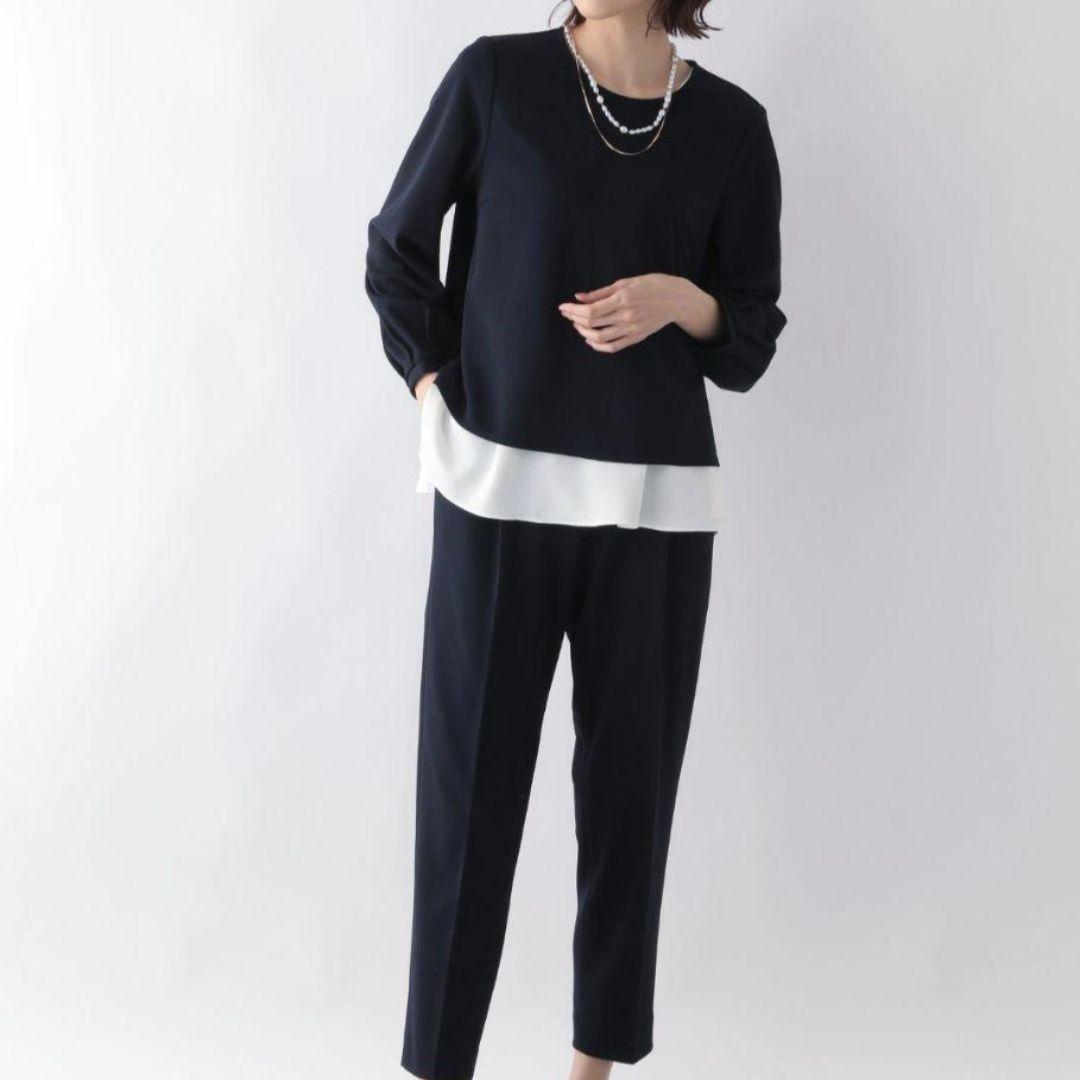 ◆限定◆GLOBAL WORKスゴラクカットブラウス・パンツ3セット　ネイビーＬ