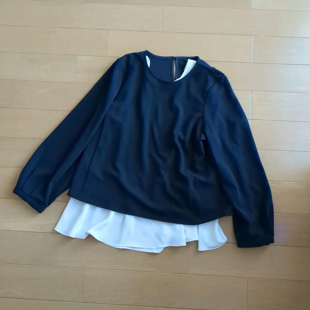 ◆限定◆GLOBAL WORKスゴラクカットブラウス・パンツ3セット　ネイビーＬ