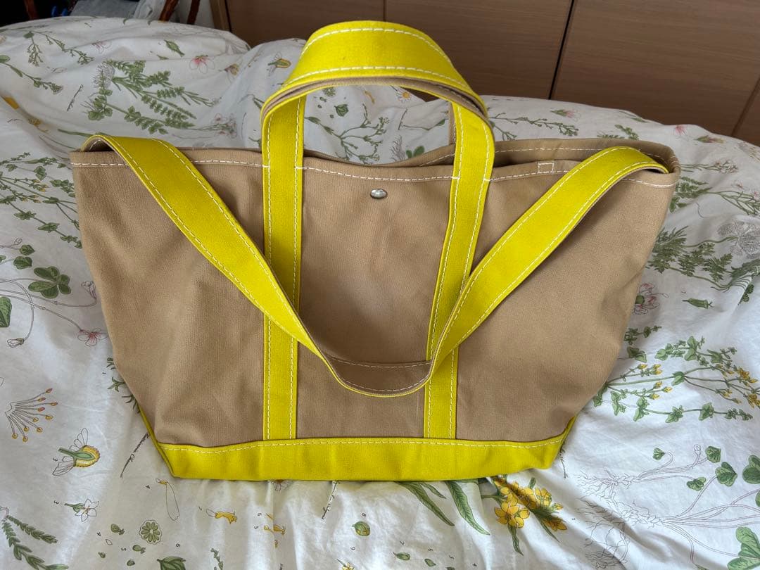 Merci メルシーキャンパストートバックLサイズイエロー/ベージュ