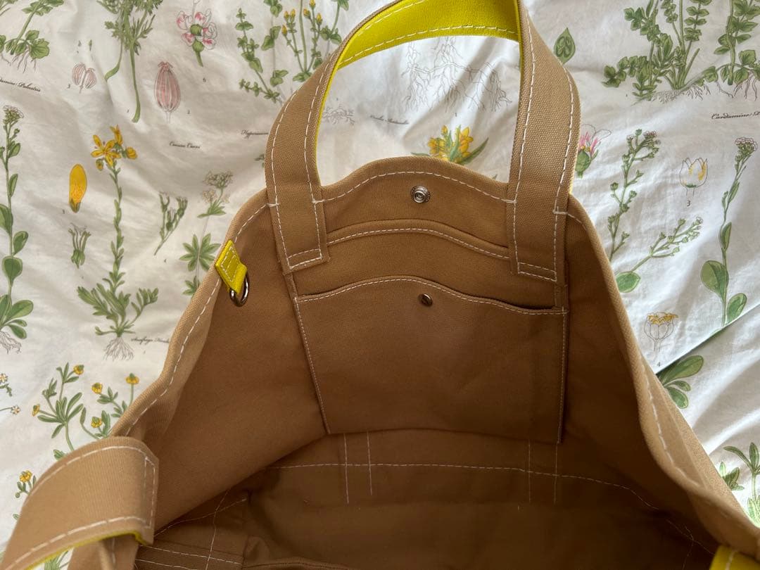 Merci メルシーキャンパストートバックLサイズイエロー/ベージュ