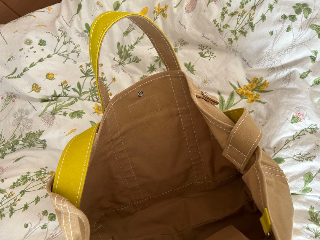 Merci メルシーキャンパストートバックLサイズイエロー/ベージュ