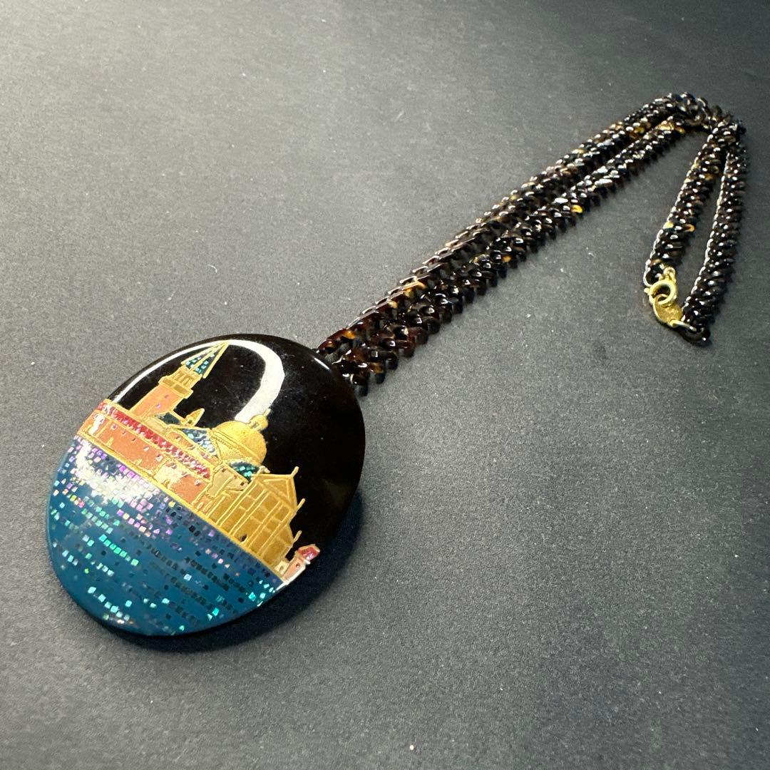 【vintage】川崎川光　作家もの　螺鈿細工　本鼈甲　ブローチ　ペンダント