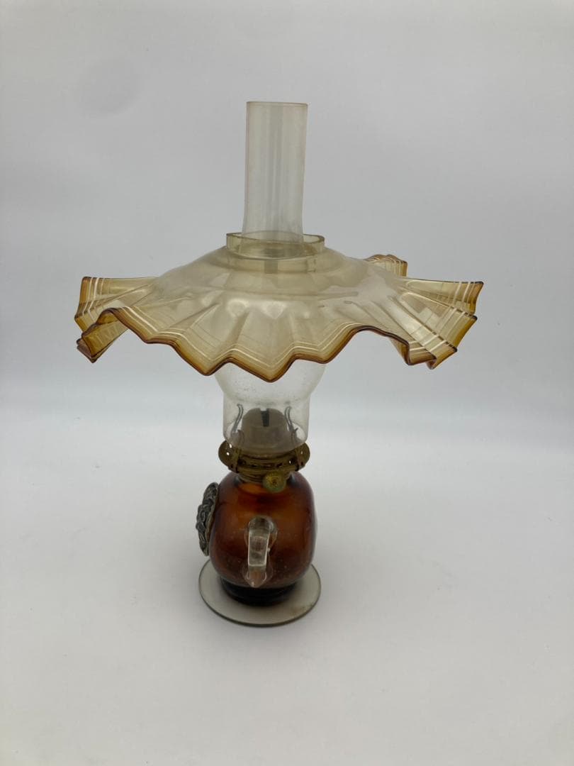 【希少・美品】小樽ガラス製 アンティークオイルランプ