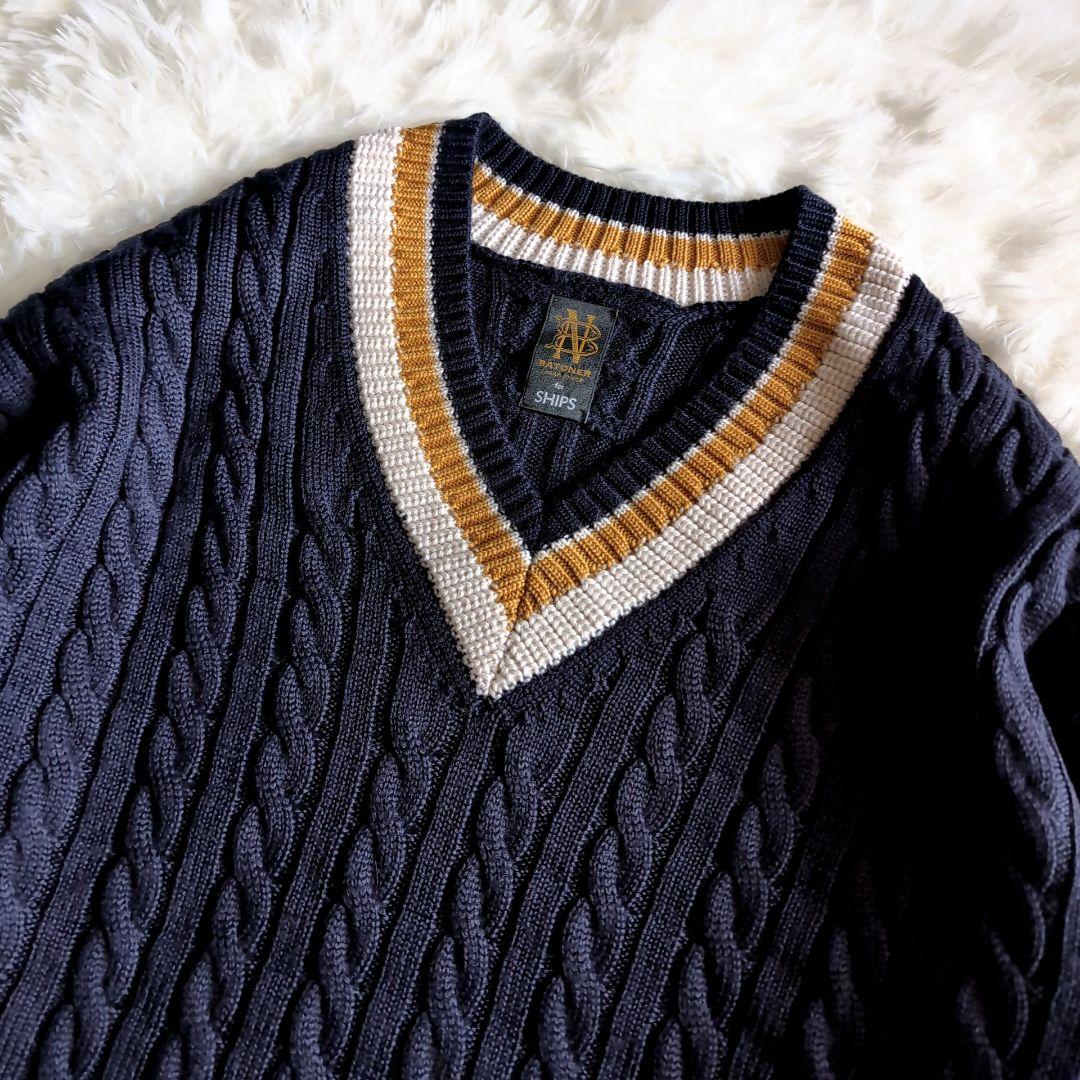 美品 バトナー シップス別注 肉厚ウール ケーブル チルデンニット ネイビー