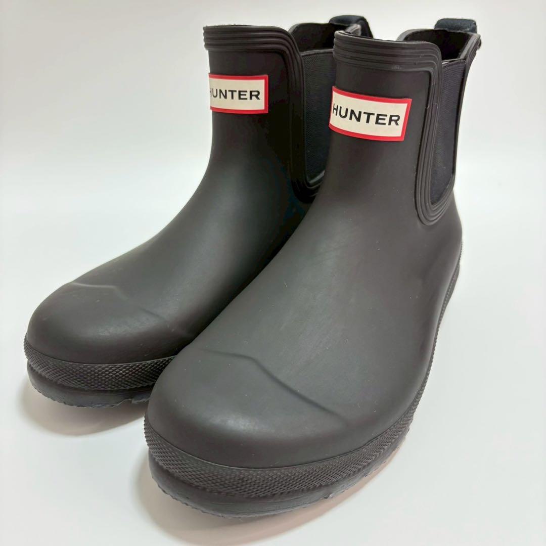 【美品】HUNTER レインブーツ ショート 24cm サイドゴア ブラック