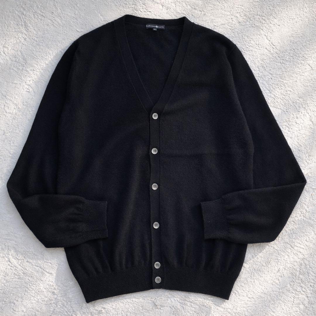 高級カシミヤ100%高島屋 TAKASHIMAYA★Vネックカーディガン黒 L