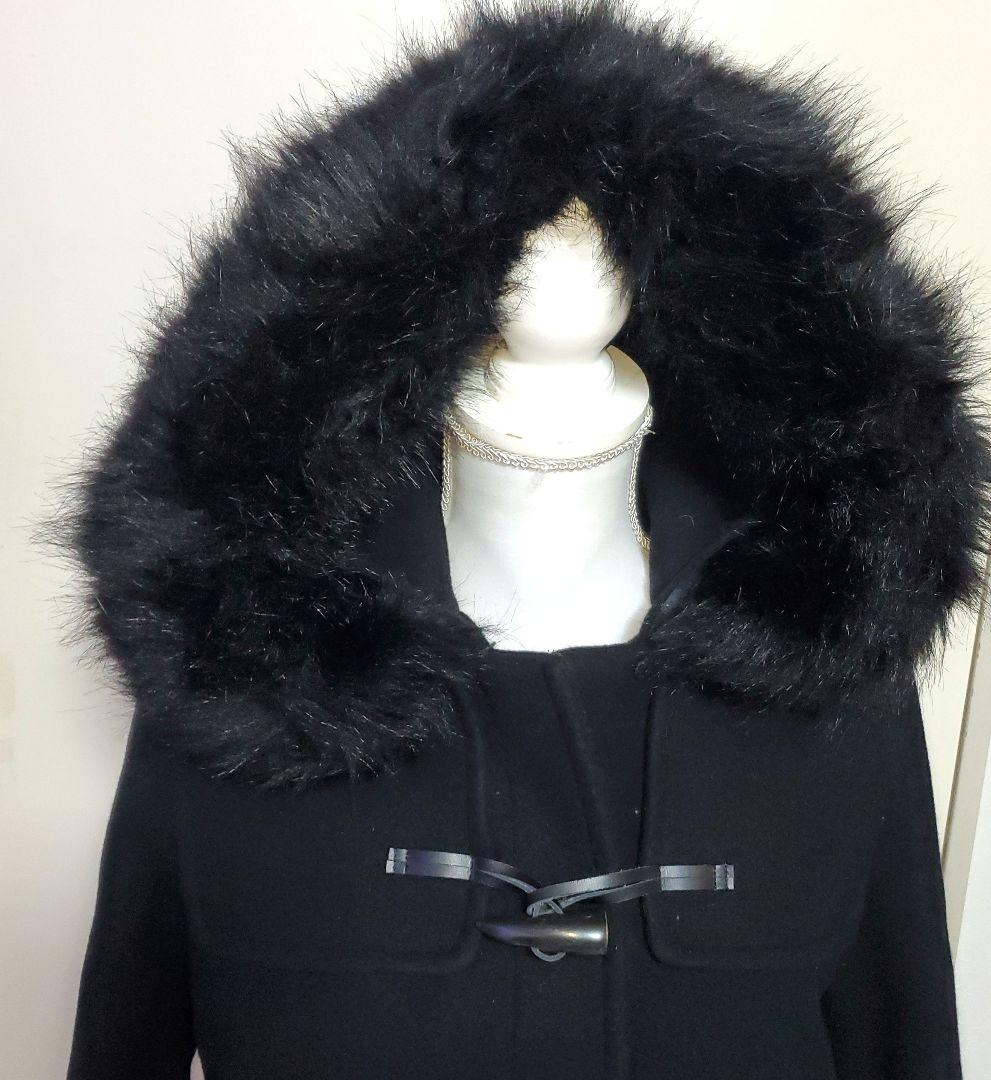 FRAY ID ウール90% ダッフルロングコート ブラック フード付き