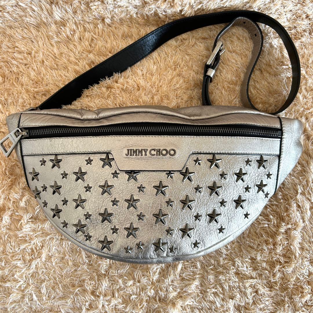 極美品✨ ジミーチュウ デリー スタースタッズ レザー ボディバッグ シルバー