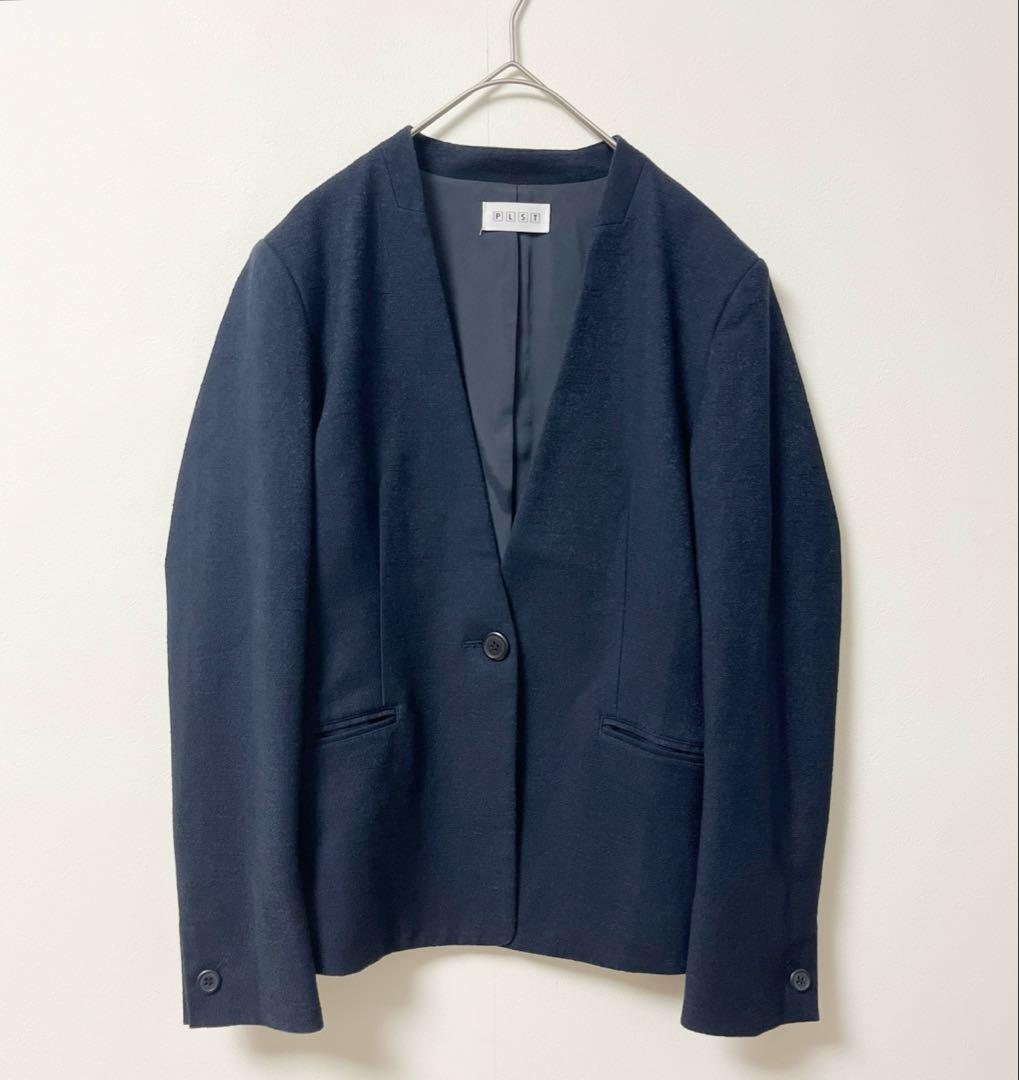 PLST　セットアップ　レディース　M　ノーカラー　パンツスーツ　ネイビー