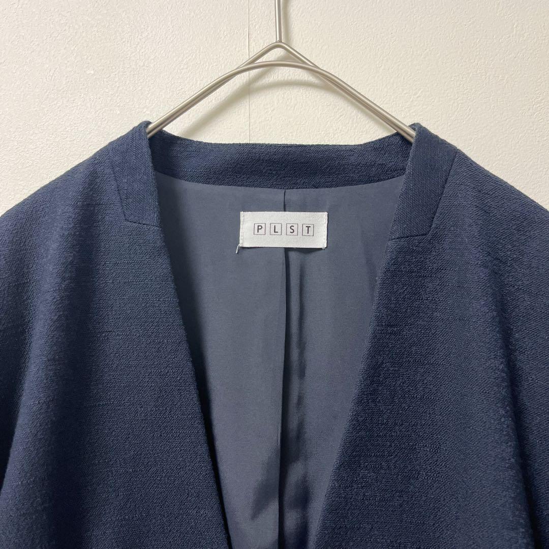 PLST　セットアップ　レディース　M　ノーカラー　パンツスーツ　ネイビー