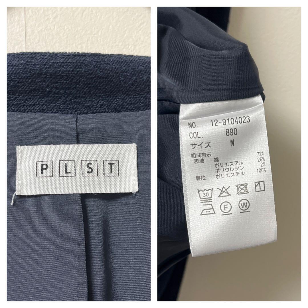 PLST　セットアップ　レディース　M　ノーカラー　パンツスーツ　ネイビー