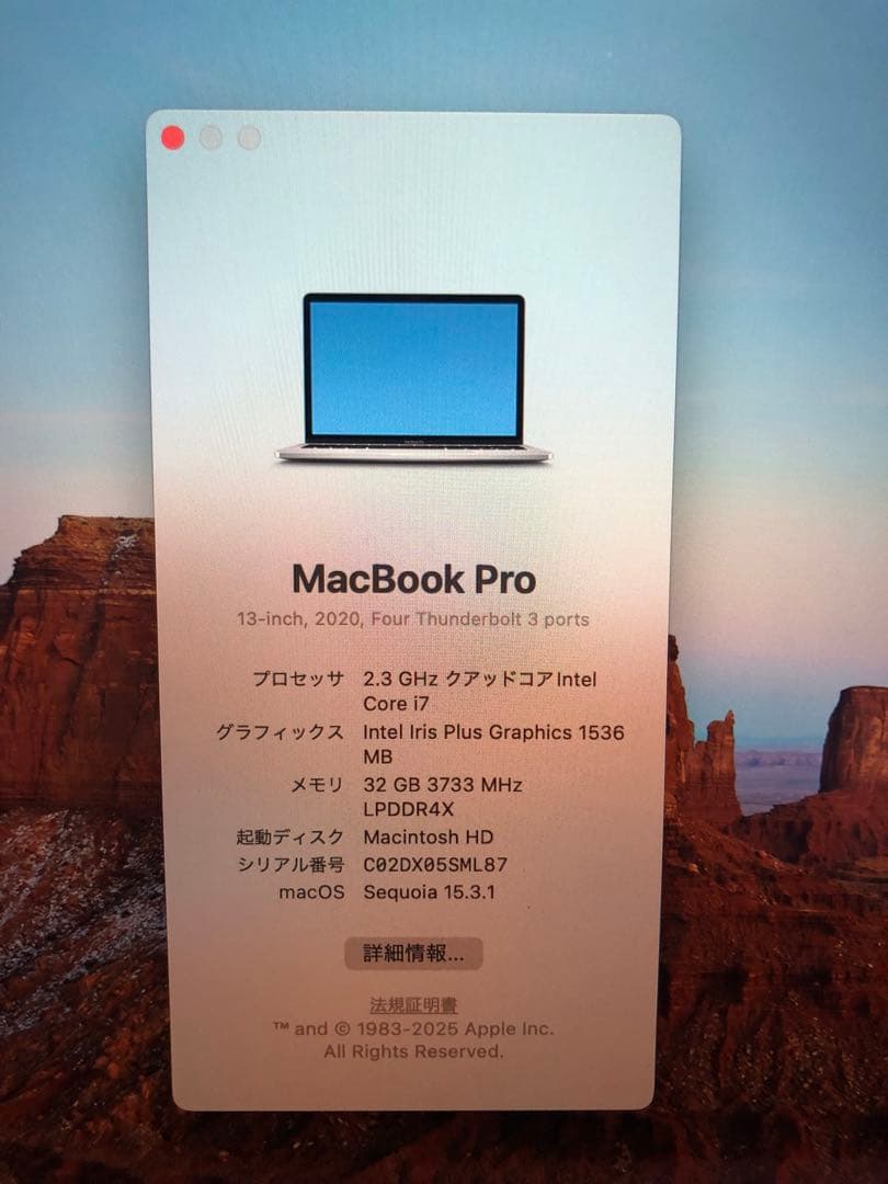 MacBook本体 Apple MacBook Pro13inch 2020 i7 1TB 32GB