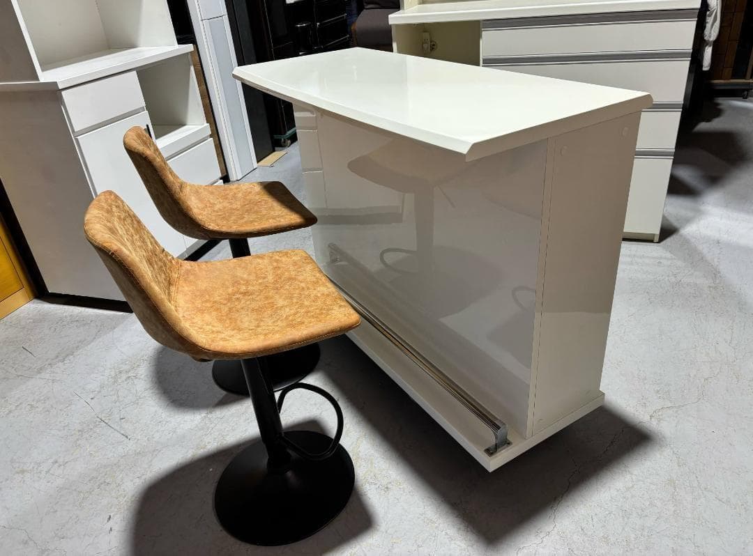 高級 国産 シギヤマバーカウンター＆バー椅子2脚セット、Used/キレイ