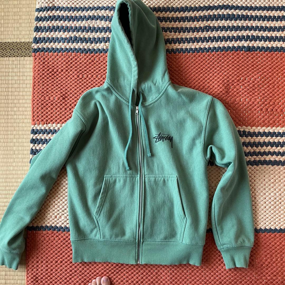 Stussy グリーン フード付きパーカー