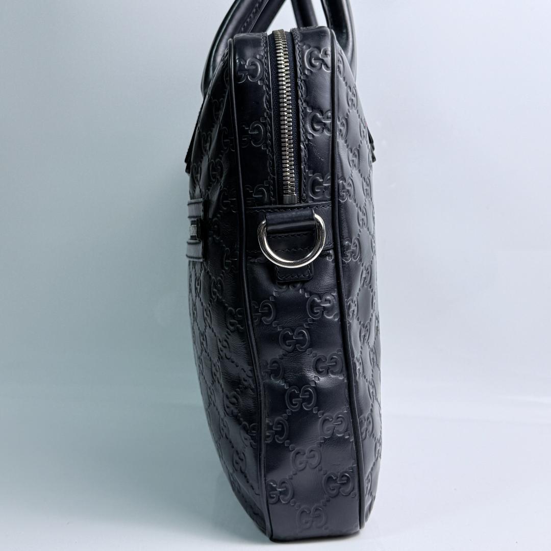 【美品】グッチ GGシマ ビジネスバッグ シェリーライン 濃紺