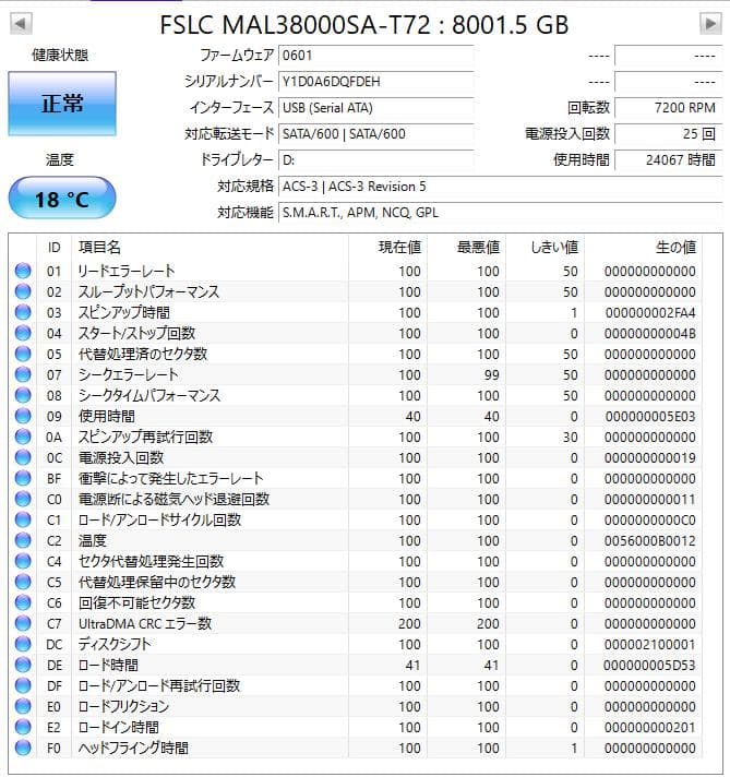 外付けハードディスク・ドライブ MAL38000SA-T72 8TB HDD