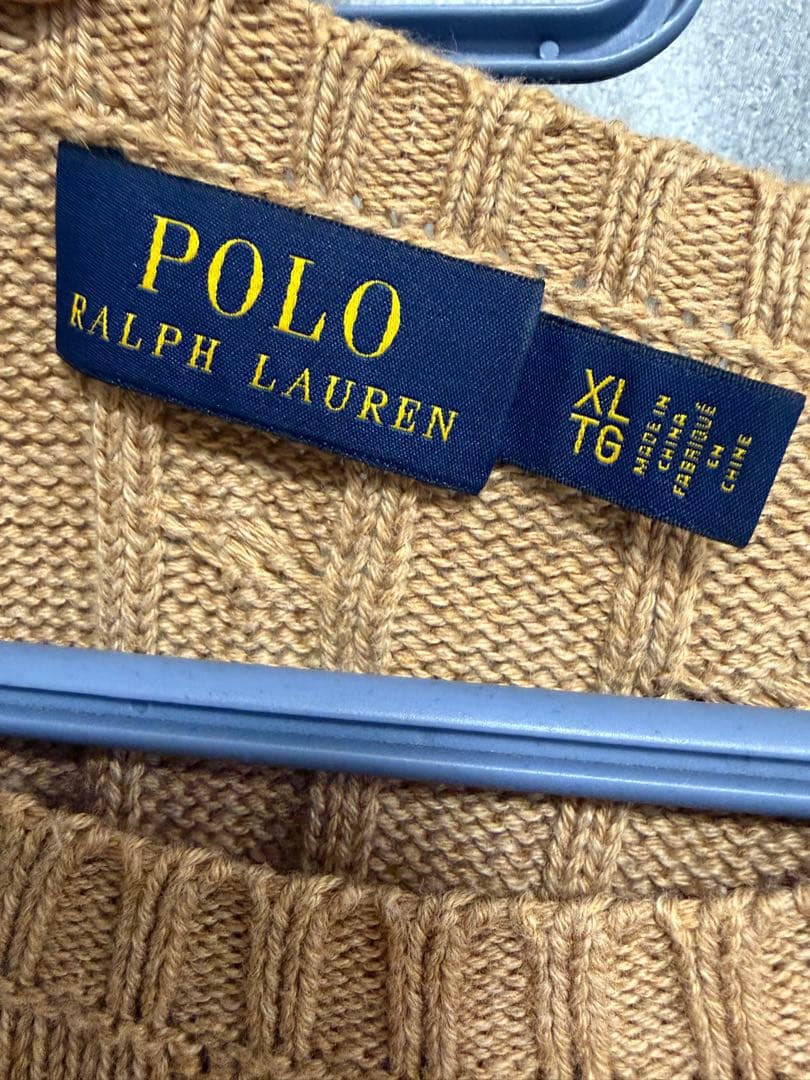 美品　ポロラルフローレン ケーブルニットコットンセーター 長袖 ベージュ XL