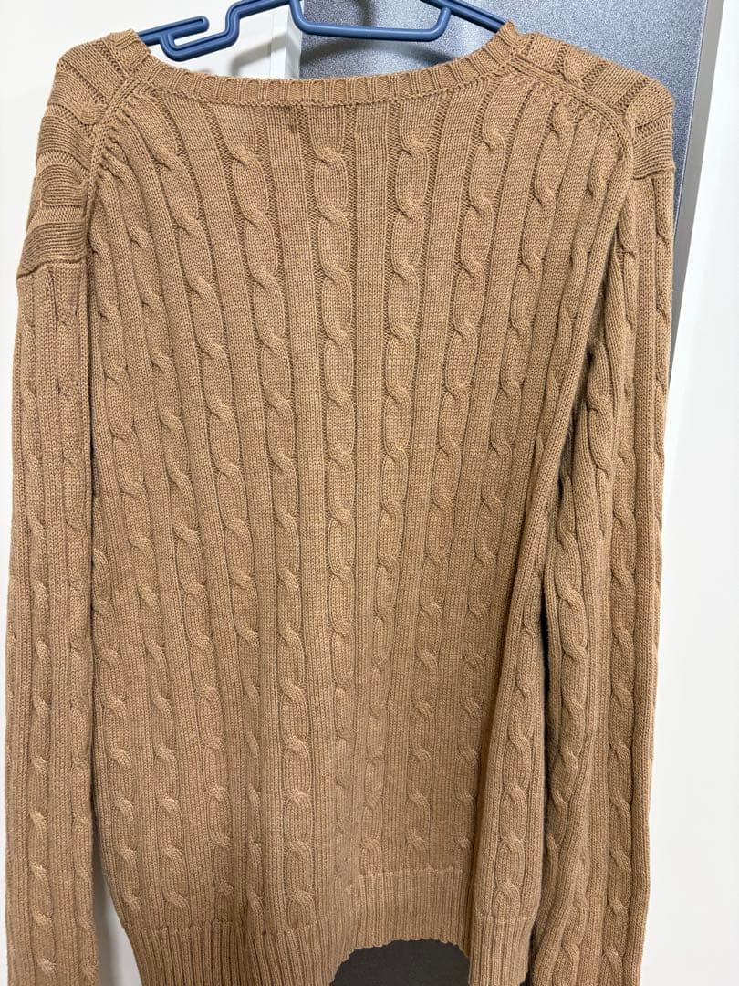 美品　ポロラルフローレン ケーブルニットコットンセーター 長袖 ベージュ XL