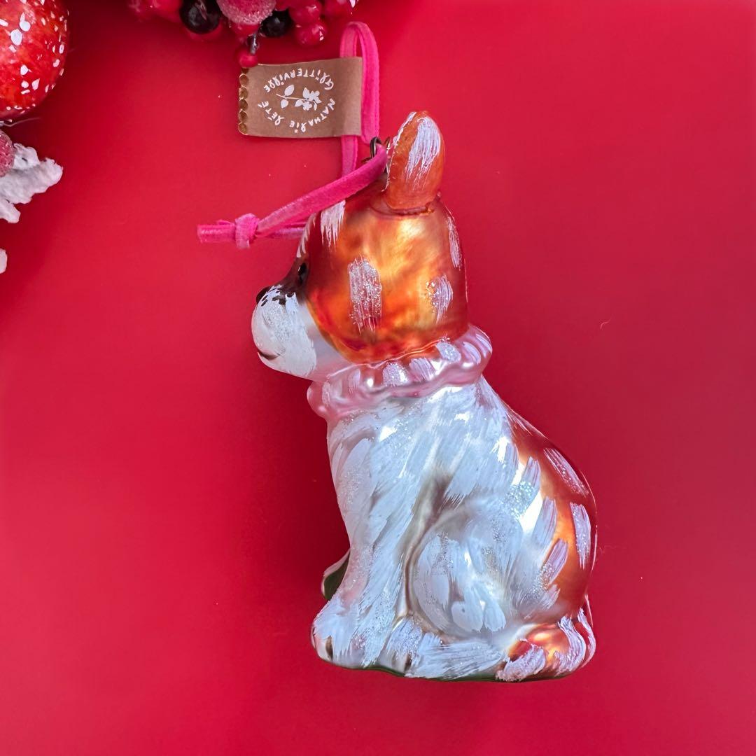 【未使用品】ナタリーレテ 犬 オーナメント ハンドペイント 硝子 クリスマス