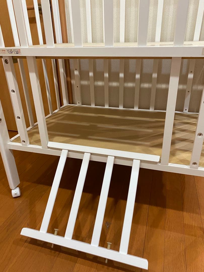 ミニサイズベビーベッド 2way大和屋Wオープン腰楽ハイ ホワイト天然木