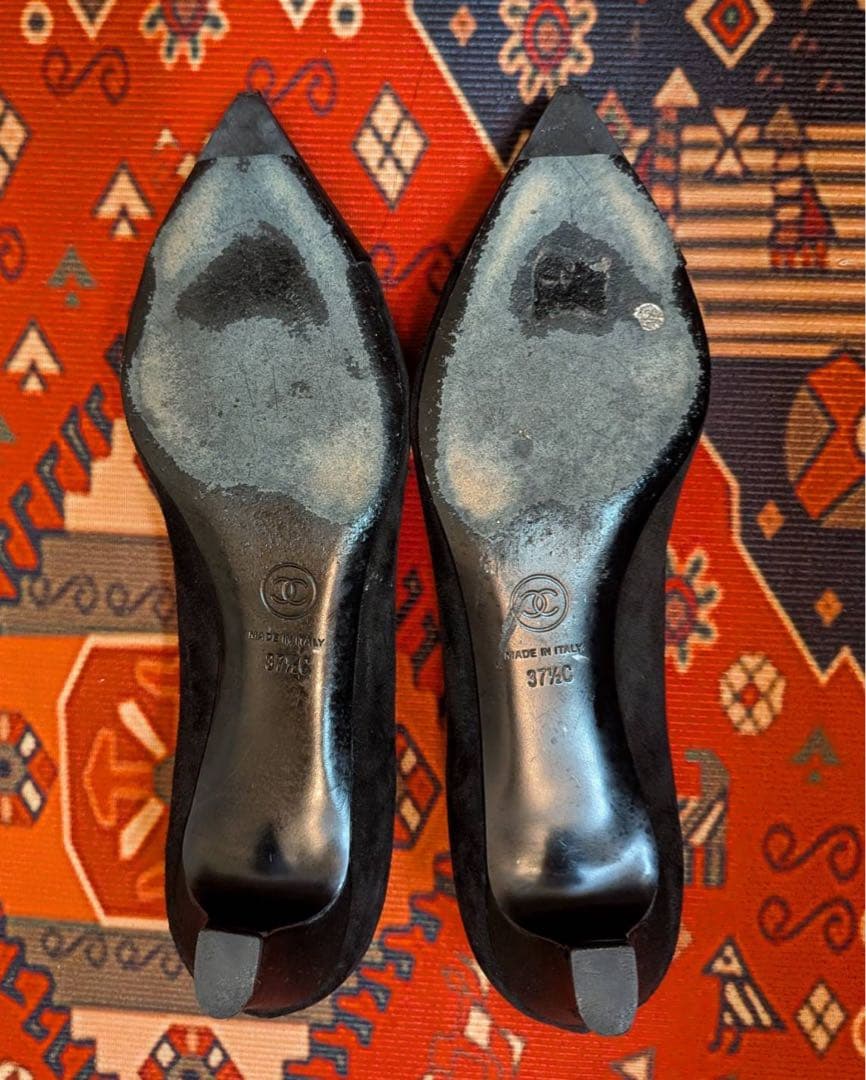 CHANEL スエード　パンプス　37.5 黒